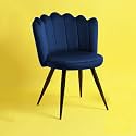 Finch Fox Crown Luxurious Home Collection Dining Chairs in Dark Blue Velvet Material and Stylish Design with Black Powder Coated Metal Legs
