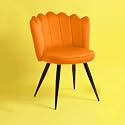 Finch Fox Crown Luxurious Home Collection Dining Chairs in Orange Velvet Material and Stylish Design with Black Powder Coated Metal Legs