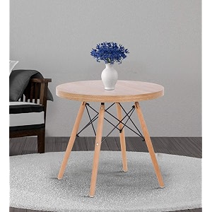 finch fox mid century modern eames style round dining tablewood legs and brown tabletop size- 2353939 l x 2353939 w x 2953939 h