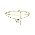 FindChic Birthstone Anklets for Women Layered Ankle Bracelets for Women