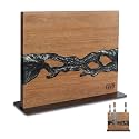 FINDKING Magnetic Knife Block, Double-Sided Knife Holder with Strong Magnets, Acacia Wood and Black White Resin, Countertop Kitchen Knife Storage Stand (12 × 10 Inches, Without Knives)