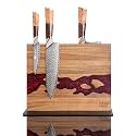 FINDKING Magnetic Knife Block, Double Sided Holder, Powerful Magnet Kitchen Storage, Acacia Wood and Red Resin (12 x 10 Inches, Without Knives)