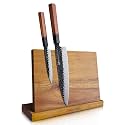FINDKING Magnetic Knife Block, Teak Wood Utensils Holder, Strong Magnet Stand for Kitchen Counter (10.8 x 8 Inches, Without Knives)