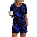 Findsweet Pajama Set for Women 2 Piece Lounge Set Soft Sleepwear Summer Casual Short Pjs Sets with Pockets M-3XL