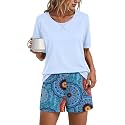 Findsweet Pajama Set for Women 2 Piece Lounge Set Soft Sleepwear Summer Casual Short Pjs Sets with Pockets M-3XL