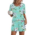 Findsweet Pajama Set for Women 2 Piece Lounge Set Soft Sleepwear Summer Casual Short Pjs Sets with Pockets M-3XL