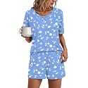 Findsweet Pajama Set for Women 2 Piece Lounge Set Soft Sleepwear Summer Casual Short Pjs Sets with Pockets M-3XL