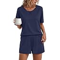 Findsweet Pajama Set for Women 2 Piece Lounge Set Soft Sleepwear Summer Casual Short Pjs Sets with Pockets M-3XL