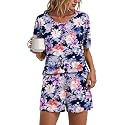 Findsweet Pajama Set for Women 2 Piece Lounge Set Soft Sleepwear Summer Casual Short Pjs Sets with Pockets M-3XL