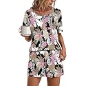Findsweet Pajama Set for Women 2 Piece Lounge Set Soft Sleepwear Summer Casual Short Pjs Sets with Pockets M-3XL