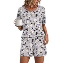 Findsweet Pajama Set for Women 2 Piece Lounge Set Soft Sleepwear Summer Casual Short Pjs Sets with Pockets M-3XL