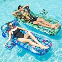 FindUWill Pool Floats Chairs Adult - 65'' x 42'' Large Pool Float Chairs, Inflatable Pool Lounger with Cup Phone Holder, Backrest, Footrest, Tanning Pool Lounge