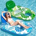 FindUWill Pool Floats Chairs Adult - 65'' x 42'' Large Pool Float Chairs, Inflatable Pool Lounger with Cup Phone Holder, Backrest, Footrest, Tanning Pool Lounge