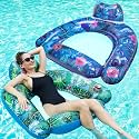 FindUWill Pool Floats Chairs Adult - 65'' x 42'' Large Pool Float Chairs, Inflatable Pool Lounger with Cup Phone Holder, Backrest, Footrest, Tanning Pool Lounge