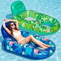 FindUWill Pool Floats Chairs Adult - 65'' x 42'' Large Pool Float Chairs, Inflatable Pool Lounger with Cup Phone Holder, Backrest, Footrest, Tanning Pool Lounge