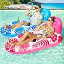 FindUWill Pool Floats Chairs Adult - 65'' x 42'' Large Pool Float Chairs, Inflatable Pool Lounger with Cup Phone Holder, Backrest, Footrest, Tanning Pool Lounge