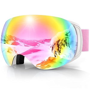 findway ski goggles otg snowboard goggles magnet interchangeable lens winter snow goggles anti-fog uv protection helmet compatible for men women pink lens googlevlt 38