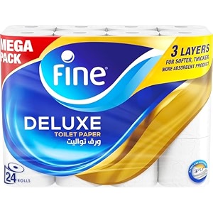 fine deluxe toilet paper 3 ply 24 rolls x 140 sheets highly absorbent premium feel softness bathroom tissue roll sterilized for germ protection maximum tissue thickness