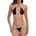 Square Neck Bra with Brazilian Drawstring Bikini Swimsuit Sets