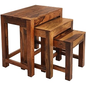 solid sheesham wood nesting tables seating stool set for home amp office l set of 3 stools set l honey finish