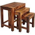 Solid Sheesham Wood Nesting Tables Seating Stool Set for Home &amp; Office l Set of 3 Stools Set l Honey Finish