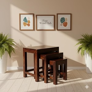 solid wood nesting table set of 3 stools bedside table nightstand sofa side table end table for living room bedroom home office walnut finish