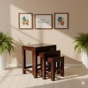 Solid Wood Nesting Table Set of 3 Stools Bedside Table Nightstand Sofa Side Table, End Table for Living Room Bedroom Home Office (Walnut Finish)