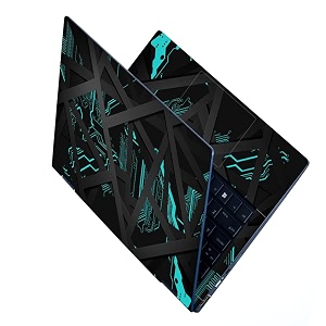 finearts full body laptop skin upto 156 inch sticker compatible for dellhplenovoacersony all laptop size upto 14 to 156 inch - grey bars on cyan circuit