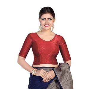 finestfit round neck dobby fabric stretchable elbow sleeve readymade saree blouse for women 100 cotton