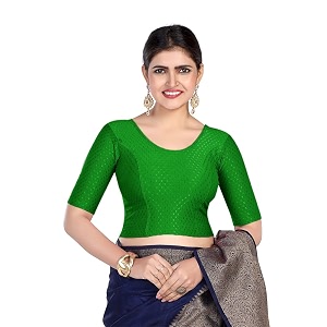 finestfit round neck dobby fabric stretchable elbow sleeve readymade saree blouse for women 100 cotton