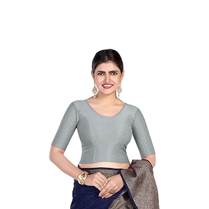 finestfit round neck stretchable elbow sleeve readymade saree blouse for women 100 cotton dobby fabric