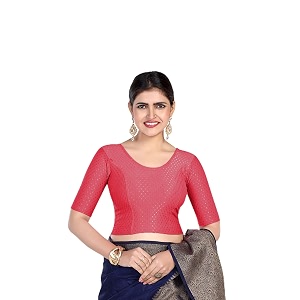 finestfit round neck stretchable elbow sleeve readymade saree blouse for women 100 cotton dobby fabric