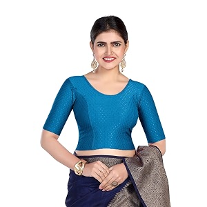 finestfit round neck stretchable elbow sleeve readymade saree blouse for women 100 cotton dobby fabric