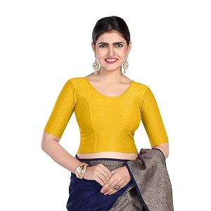 finestfit round neck dobby fabric stretchable elbow sleeve readymade saree blouse for women 100 cotton