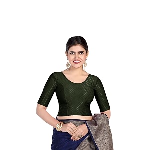 finestfit round neck stretchable elbow sleeve readymade saree blouse for women 100 cotton dobby fabric