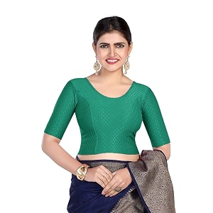 finestfit round neck dobby fabric stretchable elbow sleeve readymade saree blouse for women 100 cotton