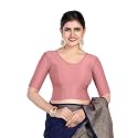 FINESTFIT Round Neck Stretchable Elbow Sleeve Readymade Saree Blouse for Women, 100% Cotton Dobby Fabric