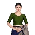 FINESTFIT Round Neck Stretchable Elbow Sleeve Readymade Saree Blouse for Women, 100% Cotton Dobby Fabric