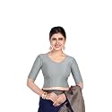 FINESTFIT Round Neck Stretchable Elbow Sleeve Readymade Saree Blouse for Women, 100% Cotton Dobby Fabric
