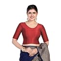 FINESTFIT Round Neck Dobby Fabric Stretchable Elbow Sleeve Readymade Saree Blouse for Women, 100% Cotton
