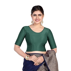 finestfit round neck stretchable elbow sleeve readymade saree blouse for women 100 cotton dobby fabric