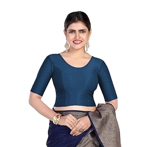 finestfit round neck stretchable elbow sleeve readymade saree blouse for women 100 cotton dobby fabric