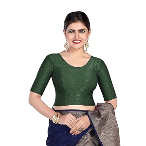finestfit round neck stretchable elbow sleeve readymade saree blouse for women 100 cotton dobby fabric