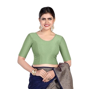 finestfit round neck stretchable elbow sleeve readymade saree blouse for women 100 cotton dobby fabric