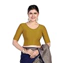 FINESTFIT Round Neck Stretchable Elbow Sleeve Readymade Saree Blouse for Women, 100% Cotton Dobby Fabric