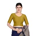 FINESTFIT Round Neck Stretchable Elbow Sleeve Readymade Saree Blouse for Women, 100% Cotton Dobby Fabric