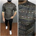 FINFOL Striped Cotton Blend Straight Kurta for Men (Black)