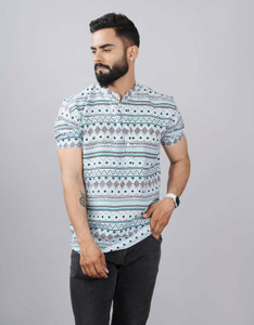 finfol striped cotton blend straight kurta for men blue grey white