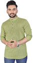 FINFOL Striped Cotton Blend Straight Kurta for Men (Light Green)