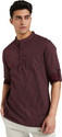 FINFOL Striped Cotton Blend Straight Kurta for Men (Maroon)